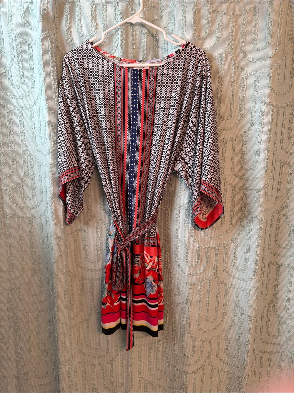 ECI Multicolor Printed Mini Dress with Red Accents